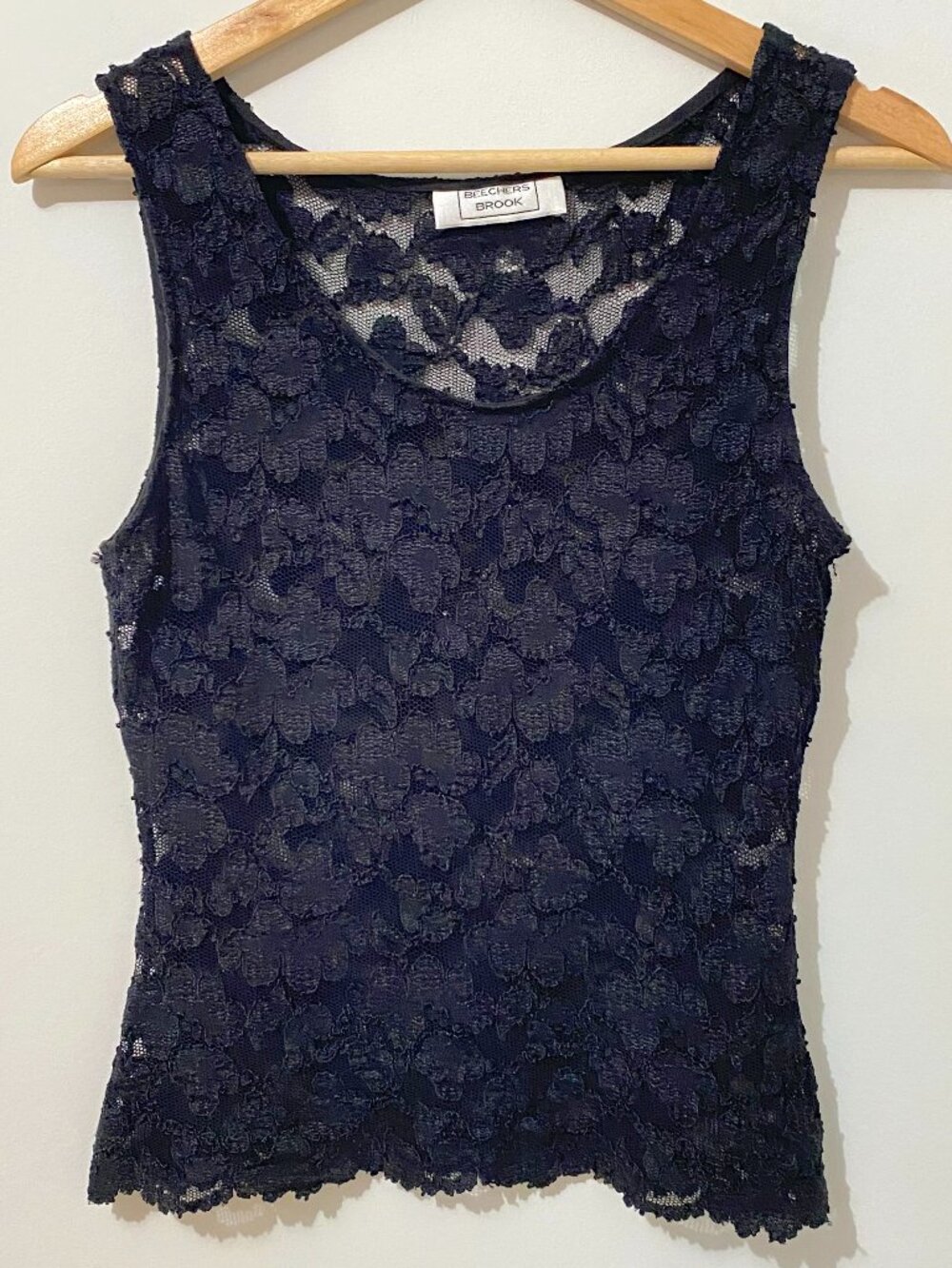 90s Beechers Brook Black Floral Lace Sheer Tank Top Sleeveless Whimsigoth Grunge